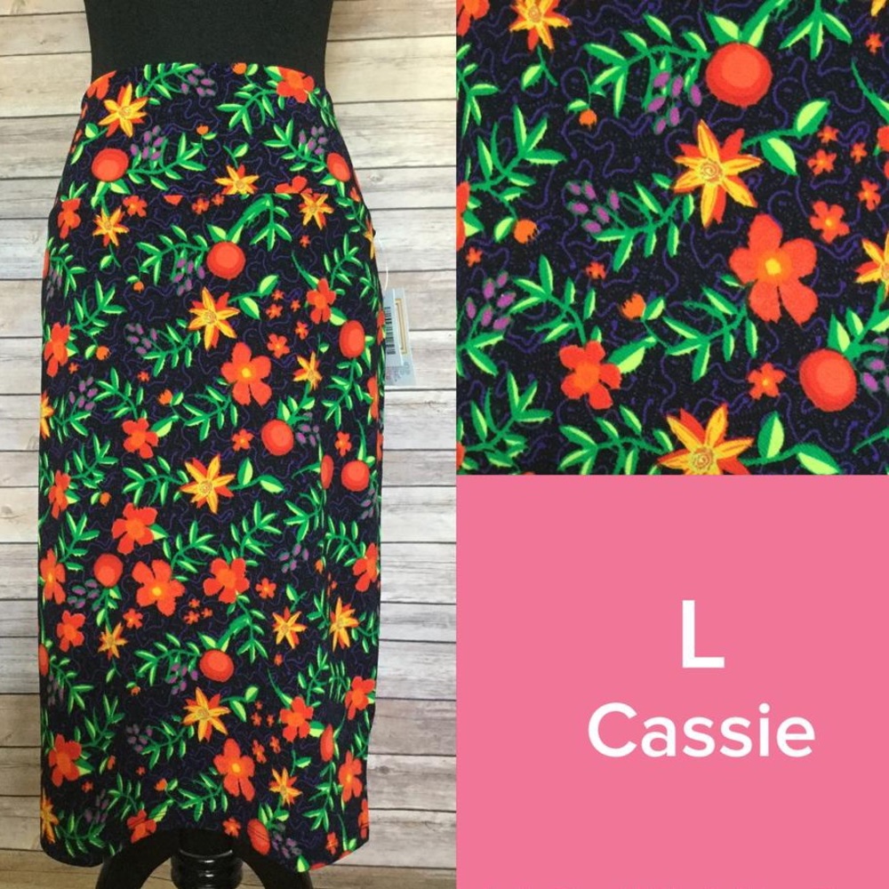 LuLaRoe Cassie Pinup Stretch Pencil Skirt with Vibrant Floral Fruit Design